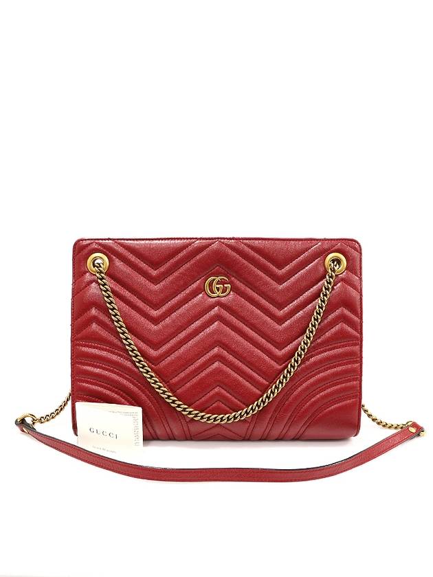 524592 Red Matelasse Chevron Gold Chain GG Marmont Shoulder Bag - GUCCI - BALAAN 1