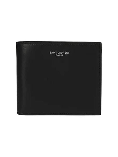 Logo Smooth Leather Half Wallet Black - SAINT LAURENT - BALAAN 2