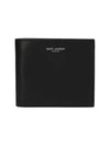 Logo Smooth Leather Half Wallet Black - SAINT LAURENT - BALAAN 2