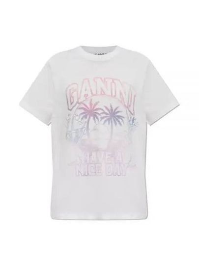 Logo Print Short Sleeve T-Shirt White - GANNI - BALAAN 2