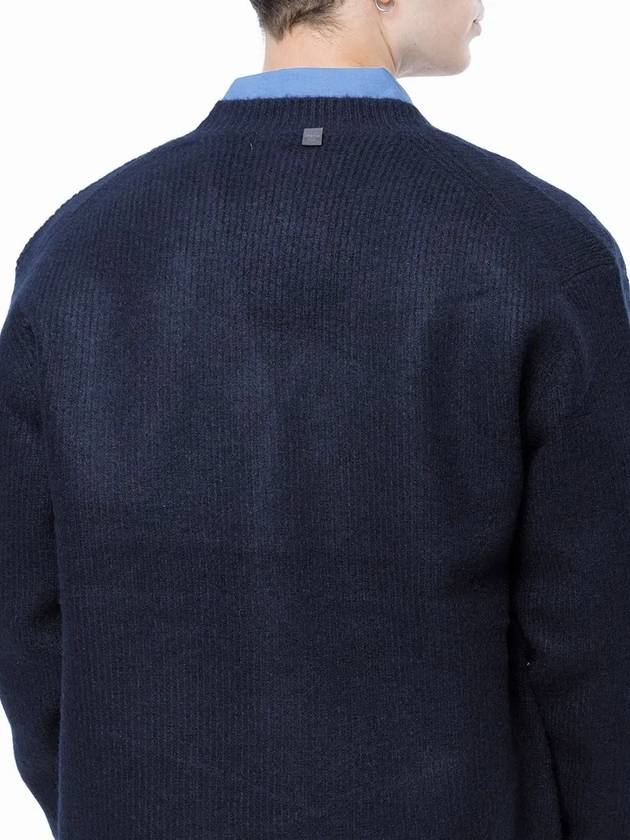 Men s M243OT01NY Dense Hatchi Wool Blended Y neck Knit Cardigan Navy - CHANCE'S NOI - BALAAN 3