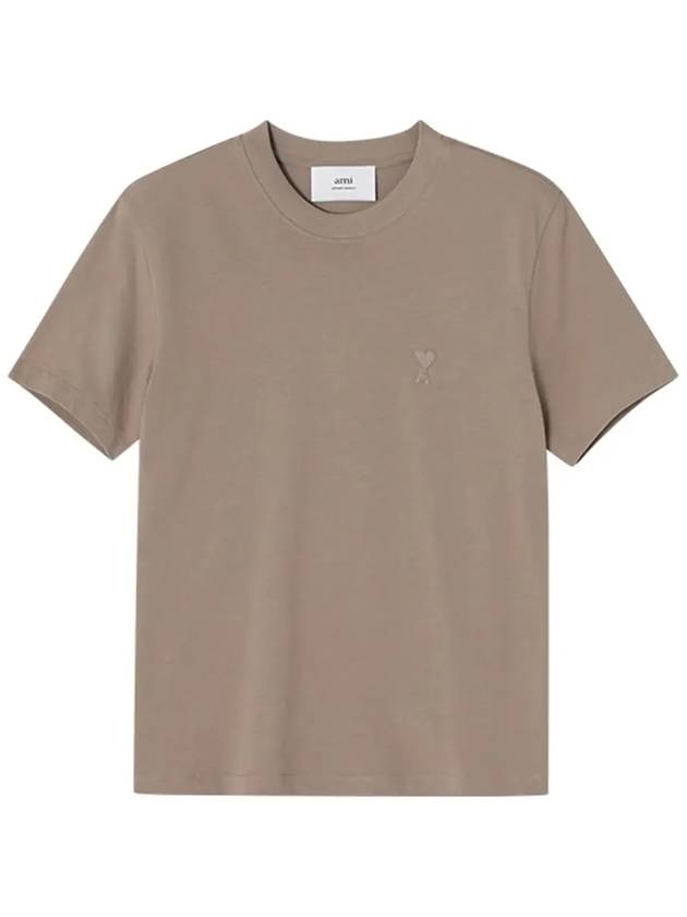 Tone On Tone Heart Logo Organic Cotton Short Sleeve T-Shirt Brown - AMI - BALAAN 5