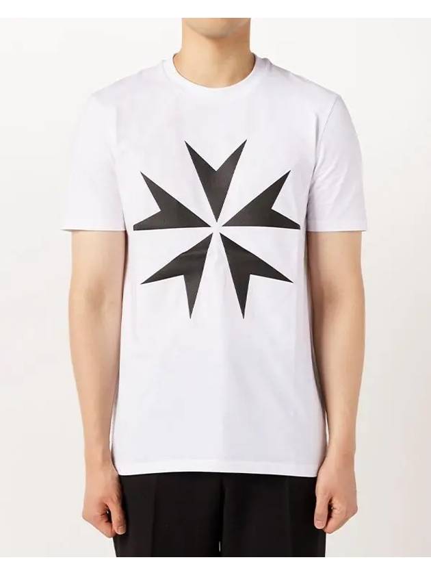 Men's Snow Print Short Sleeve T-Shirt White - NEIL BARRETT - BALAAN 4