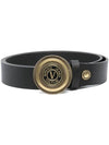 V Emblem Round Buckle Belt Black - VERSACE - BALAAN 1