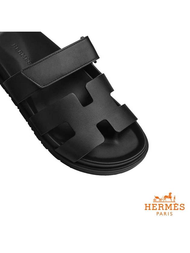 Hermes Chypre H Logo Calfskin Sandals Black - HERMES - BALAAN 10