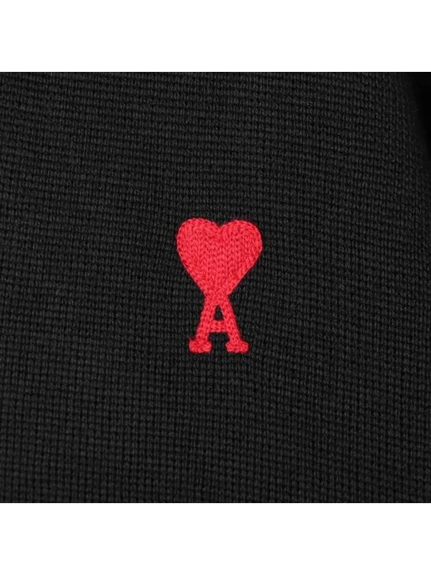 Heart Logo Merino Wool Cardigan Black - AMI - BALAAN 5