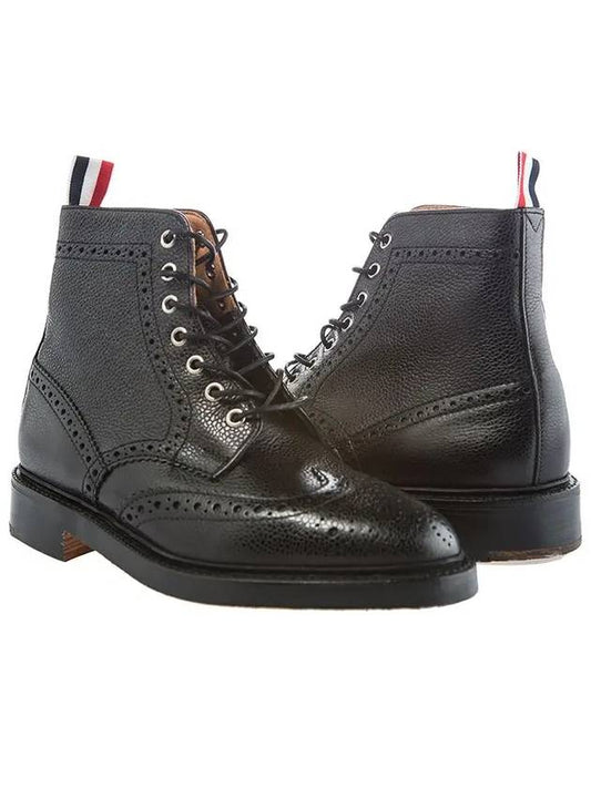 11th Anniversary Pebble Leather Wingtip Brogue Boots Black MFR016AP5210 - THOM BROWNE - BALAAN 1