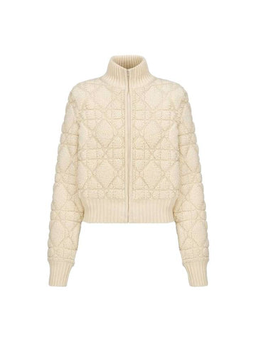 Macrocannage Zipper Technical Wool Cashmere Knit Cardigan White - DIOR - BALAAN 1