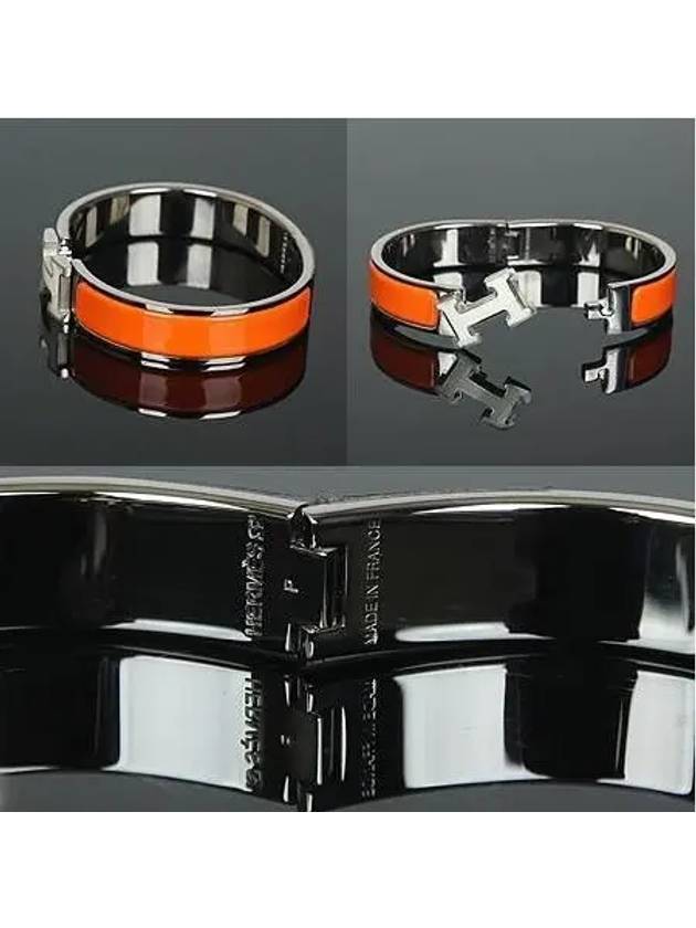 CLIC Click Ash silver white logo orange color PM bangle bracelet - HERMES - BALAAN 5