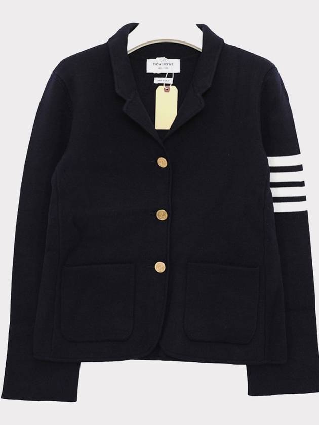 Women's Double Face Fine Merino Wool 4 Bar Stripe Sports Single Coat Navy - THOM BROWNE - BALAAN 4