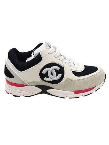 Trainer CC Logo Mesh Suede Low Top Sneakers White Black - CHANEL - BALAAN 1