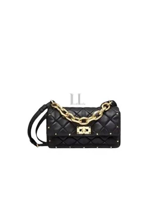 Women's Patchwork Rockstud Spike Shoulder Bag Black - VALENTINO - BALAAN 2