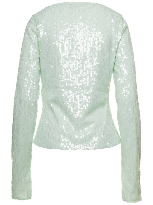 Green Long Sleeve Top With All-Over Sequins In Recycled Fabric Woman - ROTATE - BALAAN 2