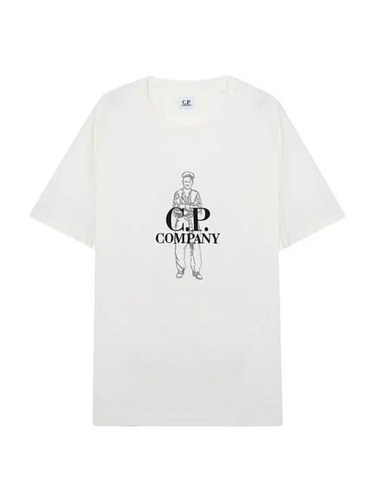 Men's Logo 1020 Jersey British Sailor Short Sleeve T-Shirt White - CP COMPANY - BALAAN 1