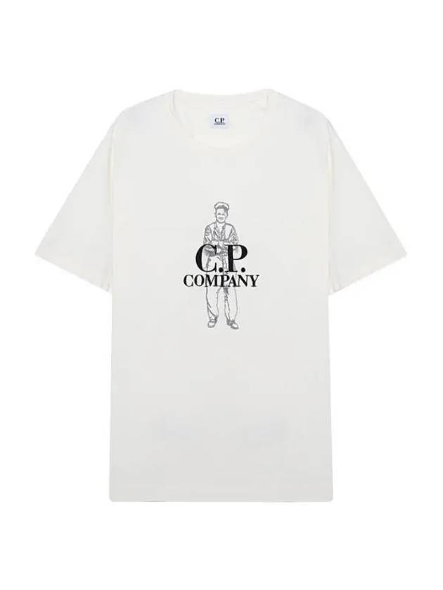 Men's Logo 1020 Jersey British Sailor Short Sleeve T-Shirt White - CP COMPANY - BALAAN 1