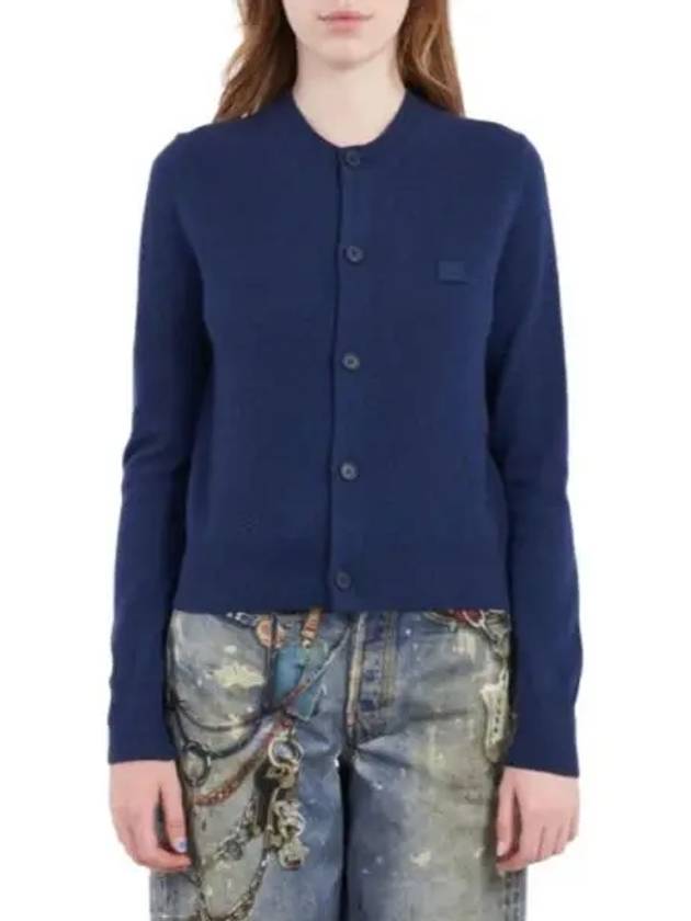 Wool Crew Neck Cardigan Blue - ACNE STUDIOS - BALAAN 1