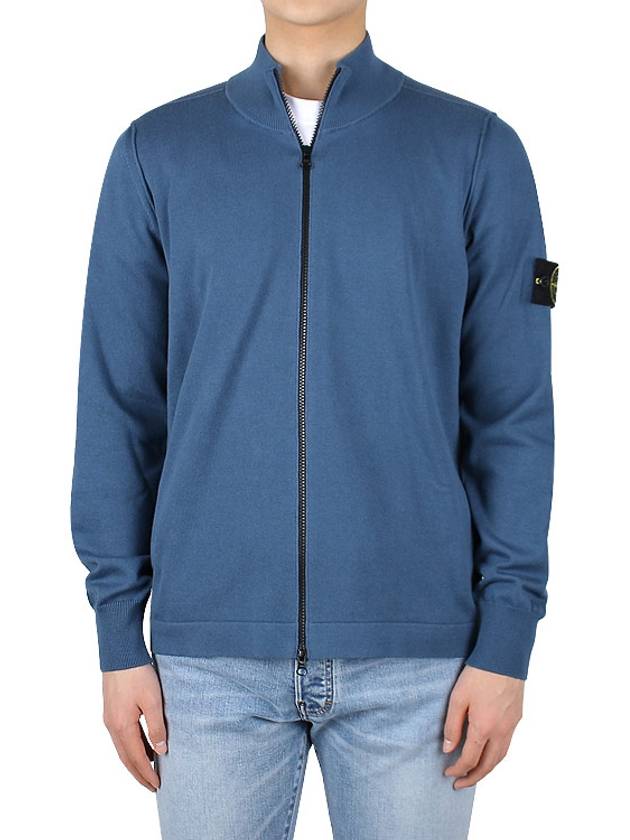 Soft Cotton Knit Zip-Up Jacket Avio Blue - STONE ISLAND - BALAAN 3