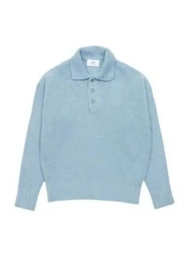 Pullover Knit Polo Shirt Blue - AMI - BALAAN 2