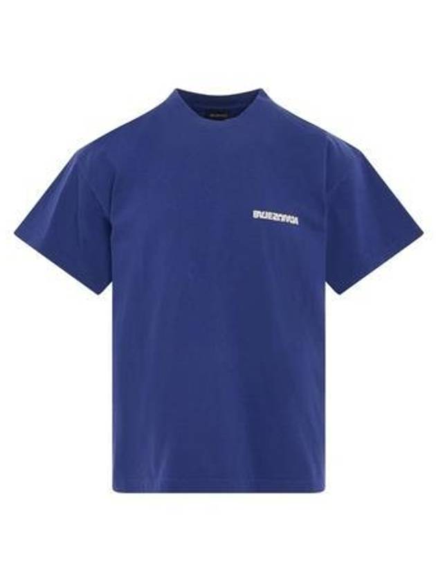 Embroidered Logo Short Sleeve T-Shirt Blue - BALENCIAGA - BALAAN 2