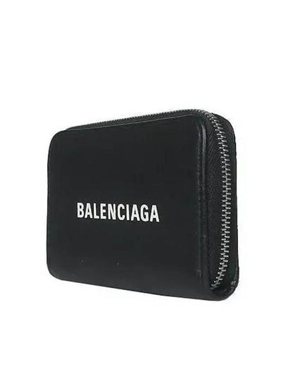 505049 White Logo Black Leather Zipper Card Wallet - BALENCIAGA - BALAAN 2