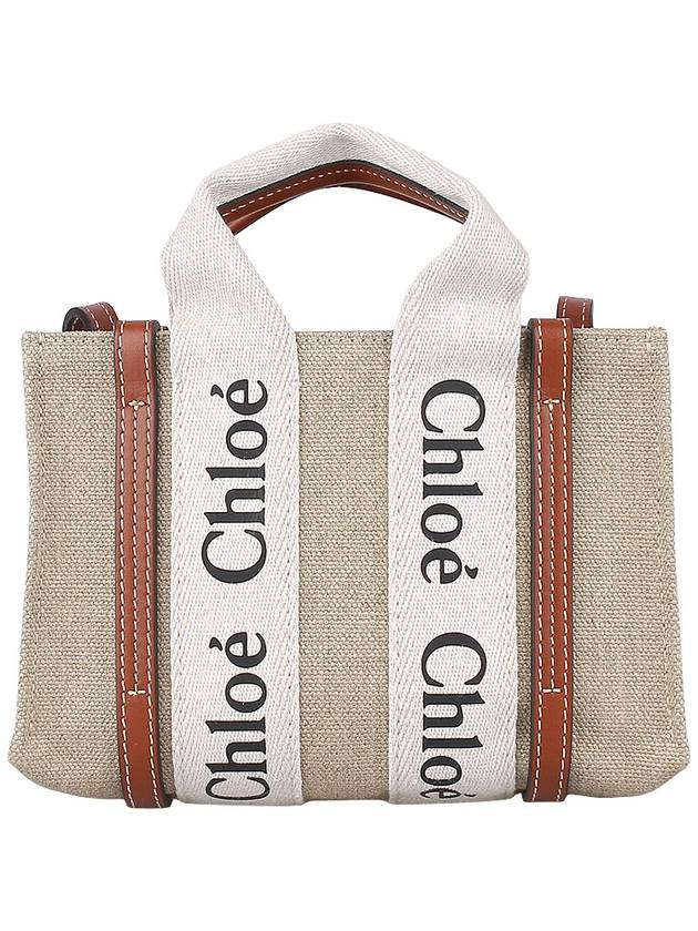 Woody Linen Canvas Calfskin Tote Bag White Brown - CHLOE - BALAAN 6