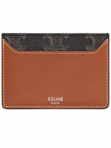 Triomphe Canvas Calfskin Card Wallet Tan - CELINE - BALAAN 1