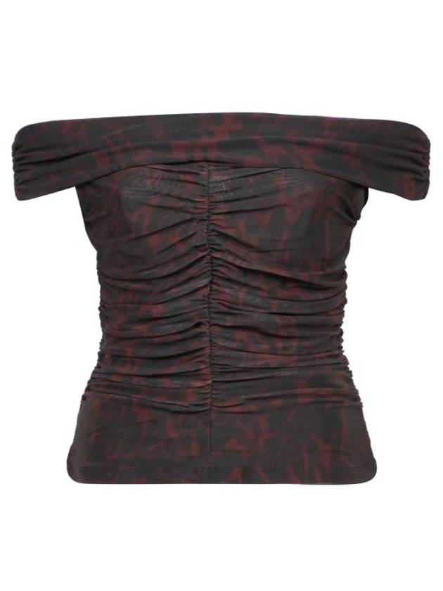 Messi Off-Shoulder Ruched Sleeveless Bitter Chocolate - GANNI - BALAAN 1