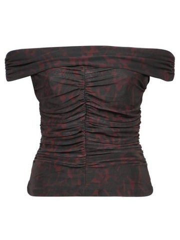 Messi Off-Shoulder Ruched Sleeveless Bitter Chocolate - GANNI - BALAAN 1