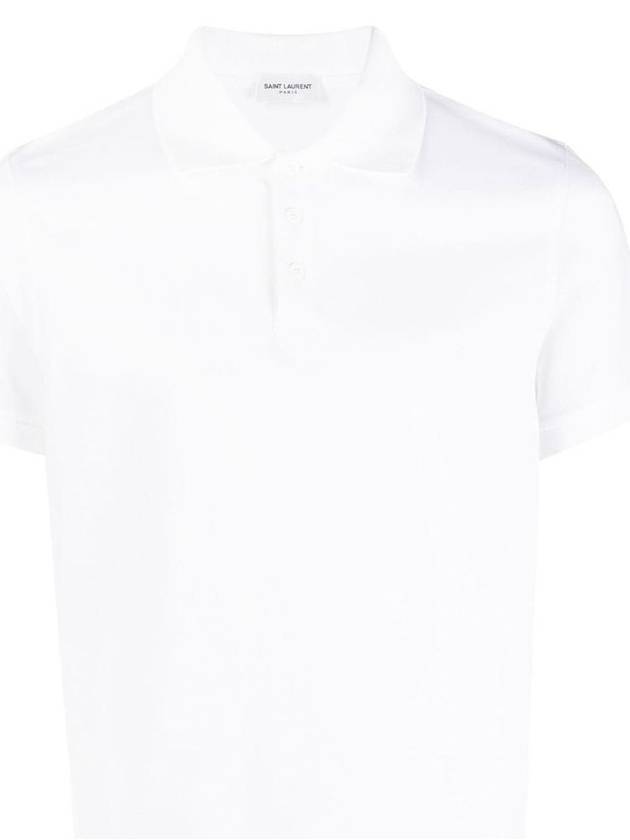 Men's Monogram Cotton Short Sleeve Polo Shirt White - SAINT LAURENT - BALAAN 3