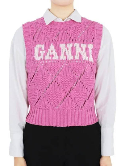 Logo Rope Short Vest Pink - GANNI - BALAAN 2