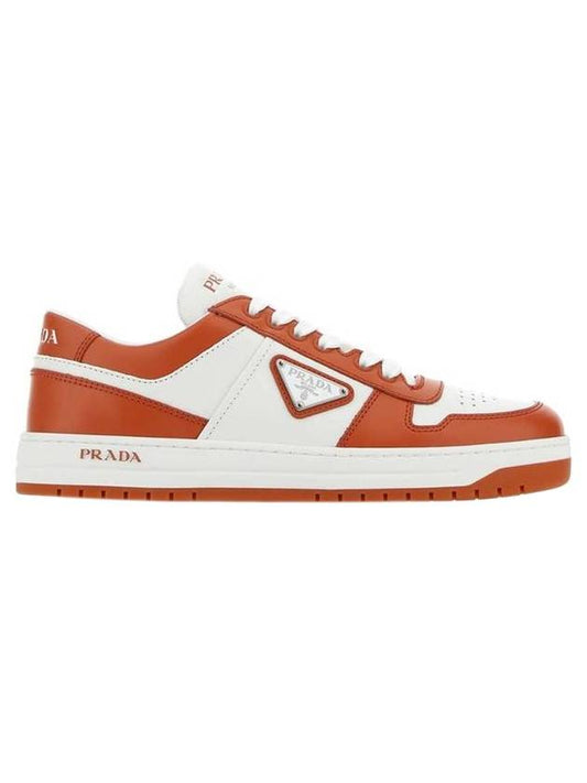 Men's Downtown Triangle Logo Leather Low Top Sneakers White Orange - PRADA - BALAAN 1