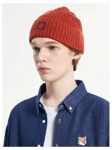 Unisex bold foxhead patch pleated beanie red domestic product - MAISON KITSUNE - BALAAN 1