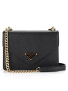 Saffiano Leather Envelope Chain Shoulder Bag Black - PRADA - BALAAN 3