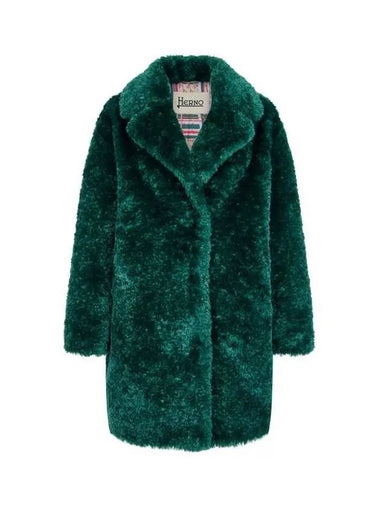 Women s Wide Collar Fur Coat Green 270070 - HERNO - BALAAN 1