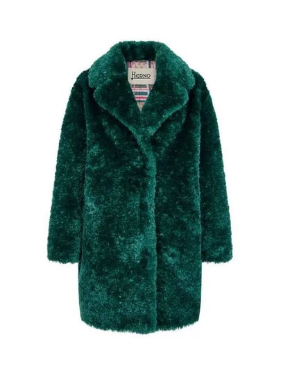 Single-Breasted Faux Fur Coat Green - HERNO - BALAAN 2