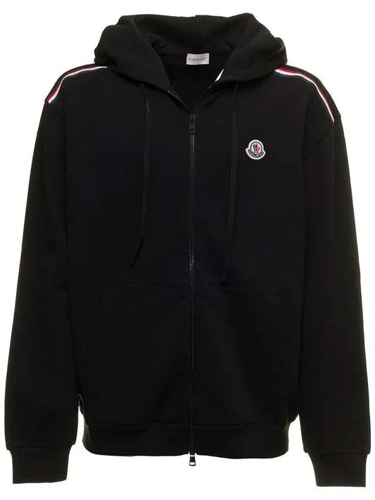 logo patch tricolor accent hooded zip-up black - MONCLER - BALAAN.