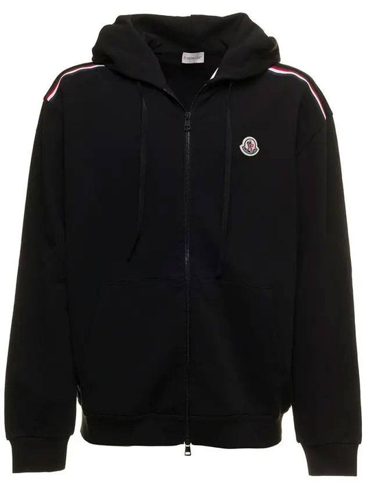 logo patch tricolor accent hooded zip-up black - MONCLER - BALAAN 1