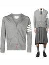 Classic diagonal armband merino wool cardigan - THOM BROWNE - BALAAN 9