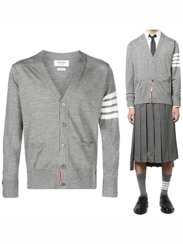 Classic diagonal armband merino wool cardigan - THOM BROWNE - BALAAN 9