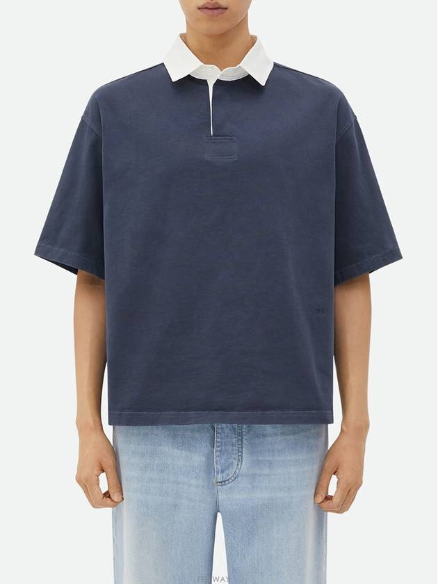 Relaxed Fit Washed-Out Cotton Polo Shirt Navy - BOTTEGA VENETA - BALAAN 3