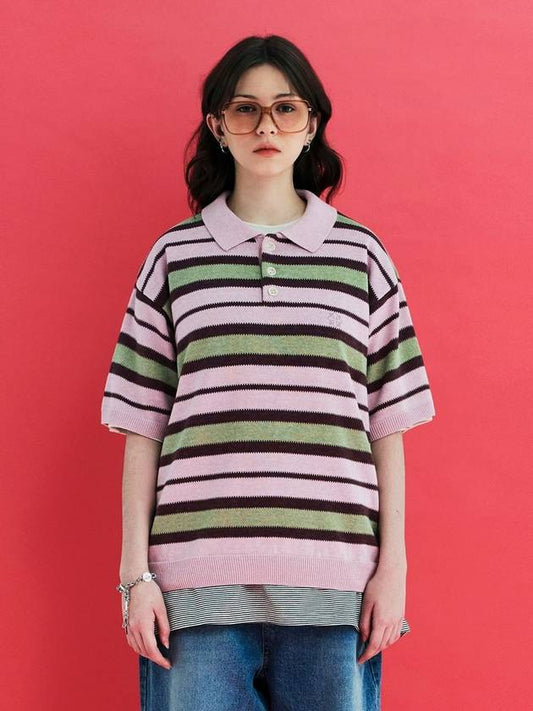 striped knit polo shirt pink - UNALLOYED - BALAAN 1