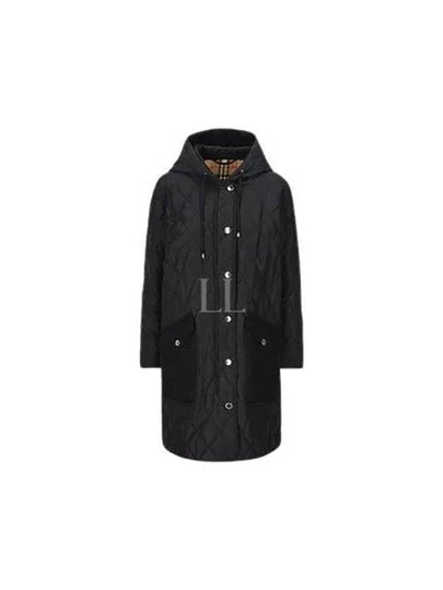 Women's Diamond Quilted Hoodie Single Coat Black - BURBERRY - BALAAN 2