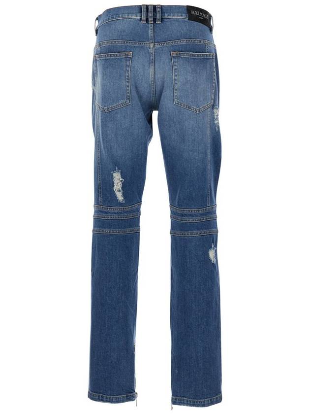 Light Blue Biker Jeans With Zip And Rips In Denim Man - BALMAIN - BALAAN 2