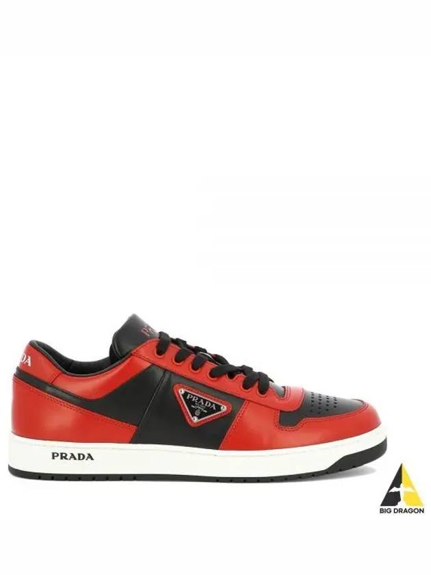 Men's Downtown Triangle Logo Leather Low Top Sneakers Red - PRADA - BALAAN 2