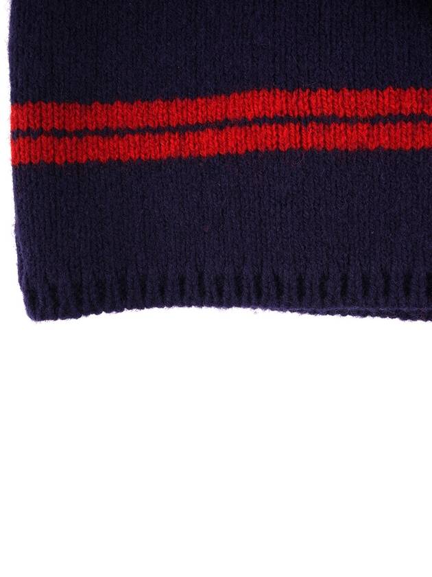 Striped Logo Shetland Wool Crew Neck Knit Top Red Blue - MIU MIU - BALAAN 7