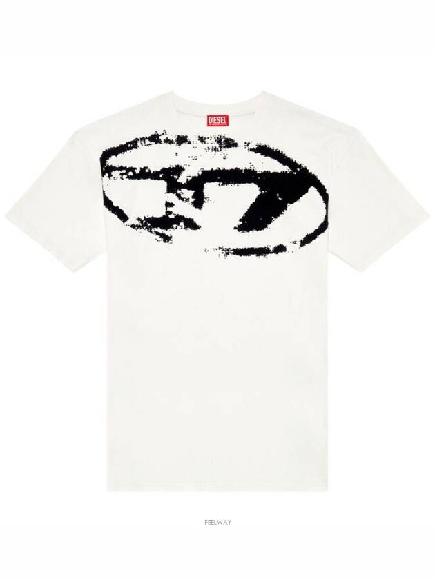 Distressed Flocked Logo Short Sleeve T-Shirt White - DIESEL - BALAAN 6
