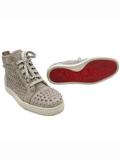 Gray Suede Metal Spike Lace Up High Top Women s Sneakers - CHRISTIAN LOUBOUTIN - BALAAN 2