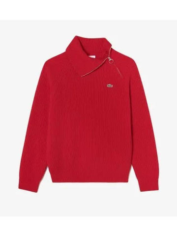 Ink painting PICK Women s diagonal half zip up sweater red - LACOSTE - BALAAN 1