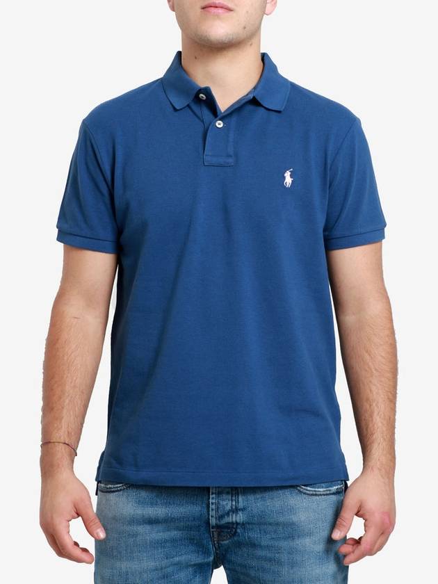 Embroidered White Pony Slim Fit Polo Shirt Blue - POLO RALPH LAUREN - BALAAN 3