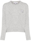 Bold Fox Head Embroidered Crop Knit Top Grey - MAISON KITSUNE - BALAAN 1